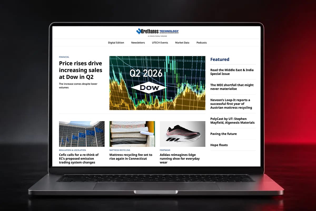 The Urethanes Technology homepage on a laptop